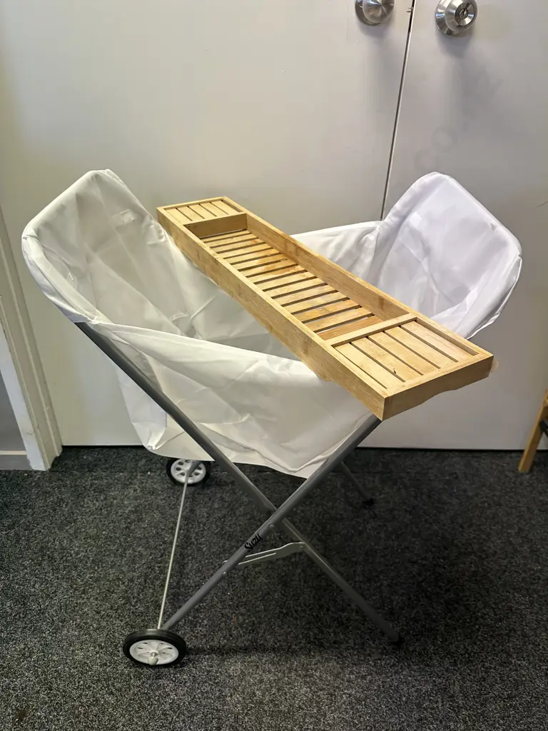 Suzy Mobile Laundry Hamper, Wooden Bath Organiser Image 1++