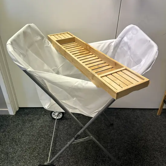 Suzy Mobile Laundry Hamper, Wooden Bath Organiser