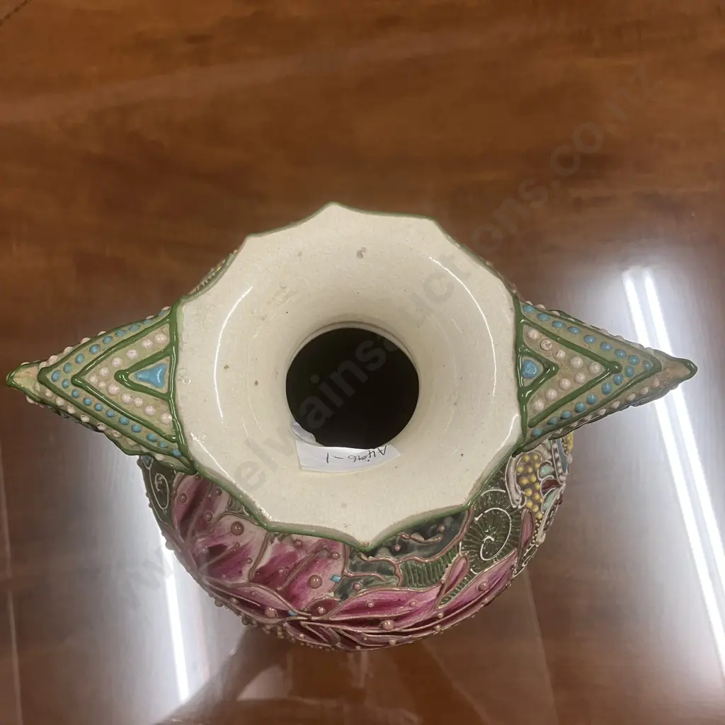 Antique Japanese Satsuma Vase Raised Floral Image With Handles H40cm. Image 1++