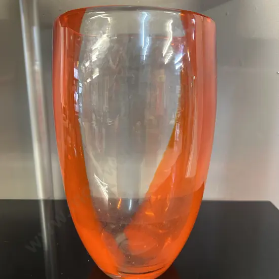 Decorative Art Glass Vase In Orange And Clear H29cm.