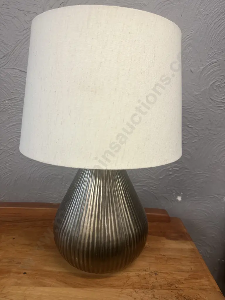 Early Settler Table Lamp Gold Coloured Ribbed Detail Base With Cream Shade H54cm. Image 1++