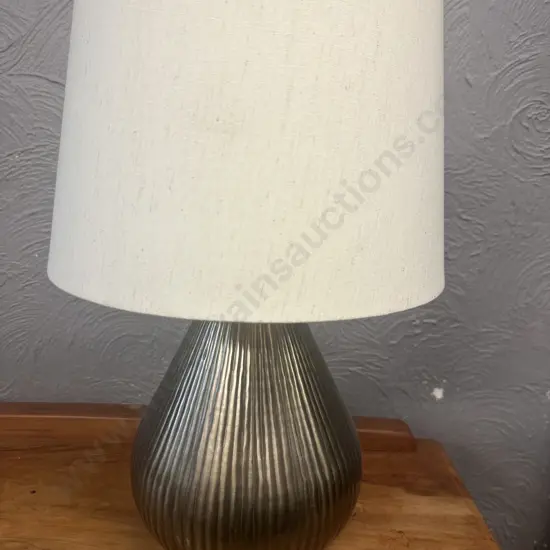 Early Settler Table Lamp Gold Coloured Ribbed Detail Base With Cream Shade H54cm.