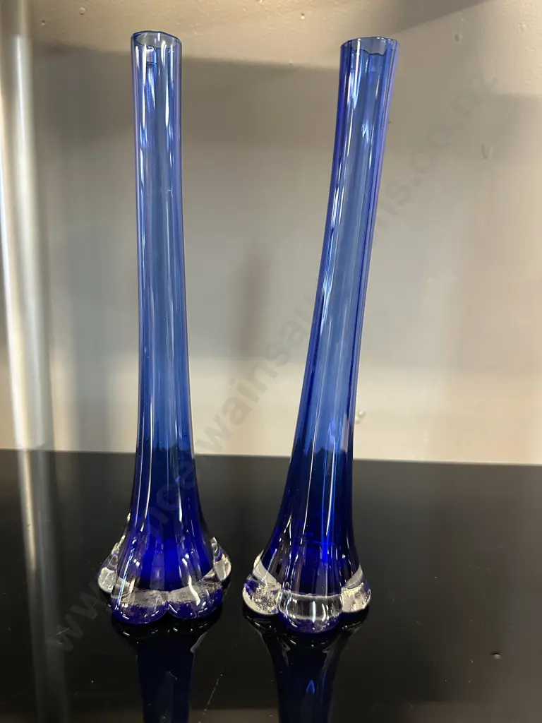 Pair Of Mid Century Modern Blue Bud Vases H26cm. Image 1++