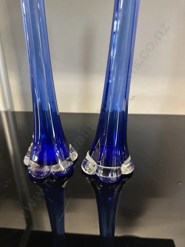 Pair Of Mid Century Modern Blue Bud Vases H26cm. Image 1++
