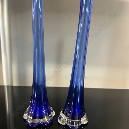 Pair Of Mid Century Modern Blue Bud Vases H26cm.