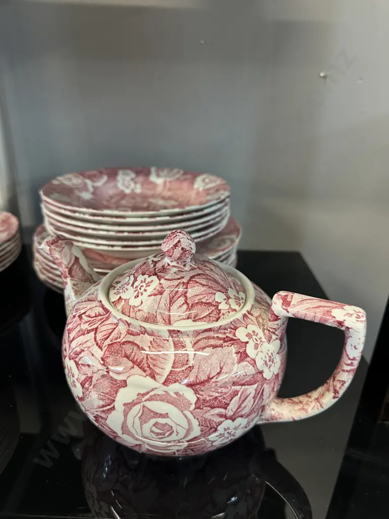 Burleigh Victorian Chinz Pink Dinnerware Including Teapot Image 1++