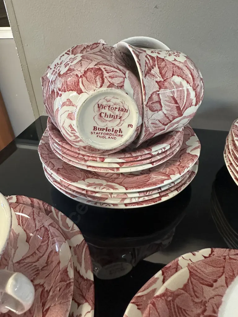 Burleigh Victorian Chinz Pink Dinnerware Including Teapot Image 1++