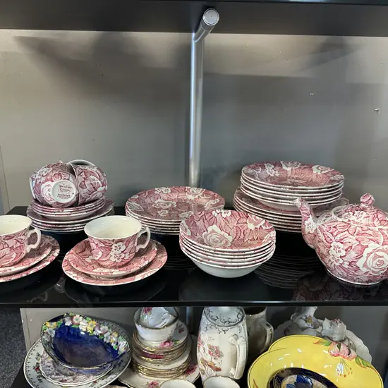 Burleigh Victorian Chinz Pink Dinnerware Including Teapot