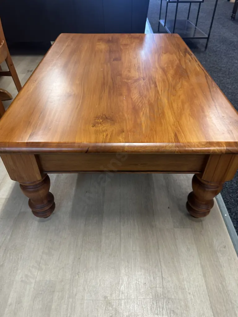The 'Woodsmiths' Maungaturoto Recycled Rimu Coffee Table 'The Gum Digger'Collection Turned Legs With Single Drawer H45,L Image 1++