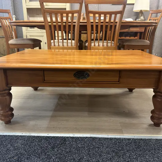 The 'Woodsmiths' Maungaturoto Recycled Rimu Coffee Table 'The Gum Digger'Collection Turned Legs With Single Drawer H45,L