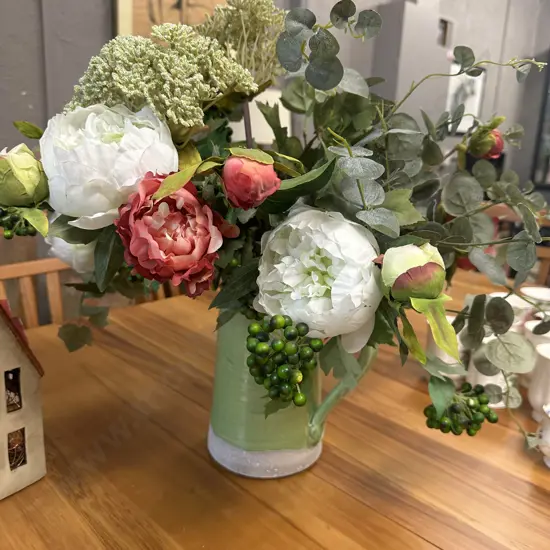 French Country Style Jug With Assorted Faux Flowers