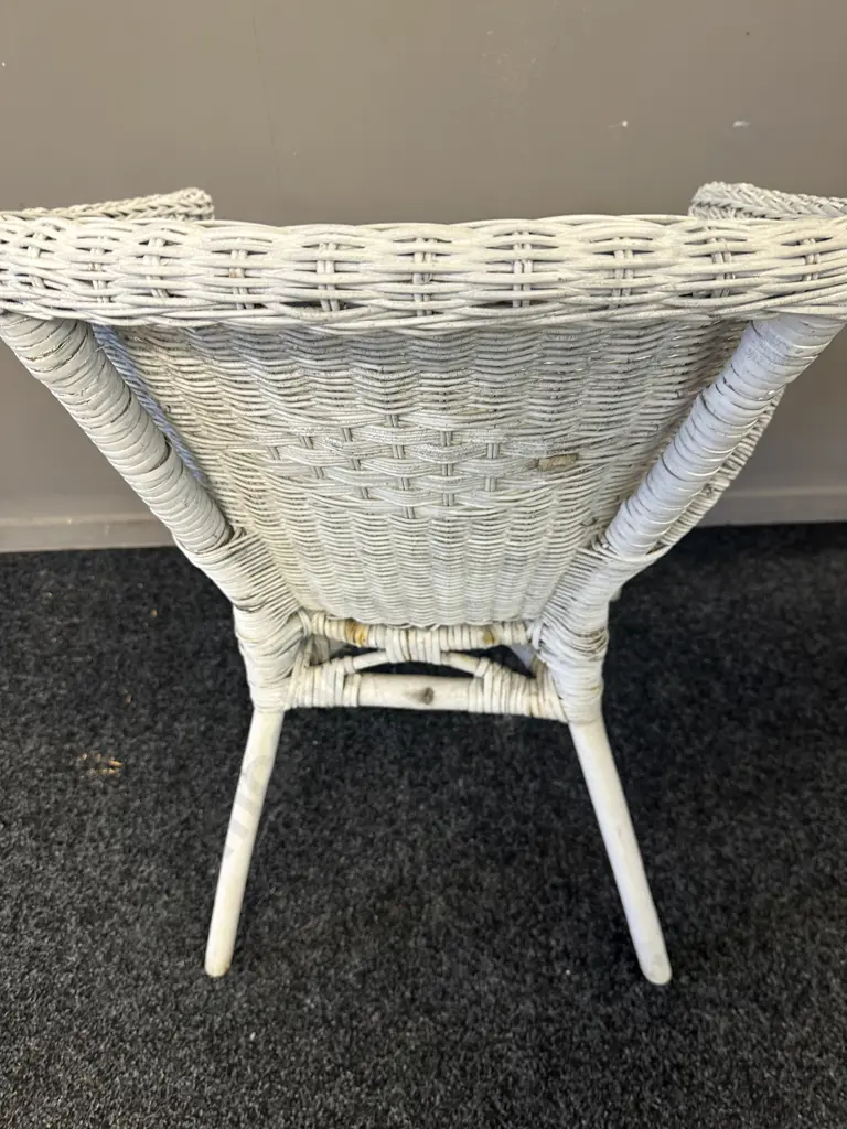 Vintage White Painted Wicker Arm Chair Image 1++