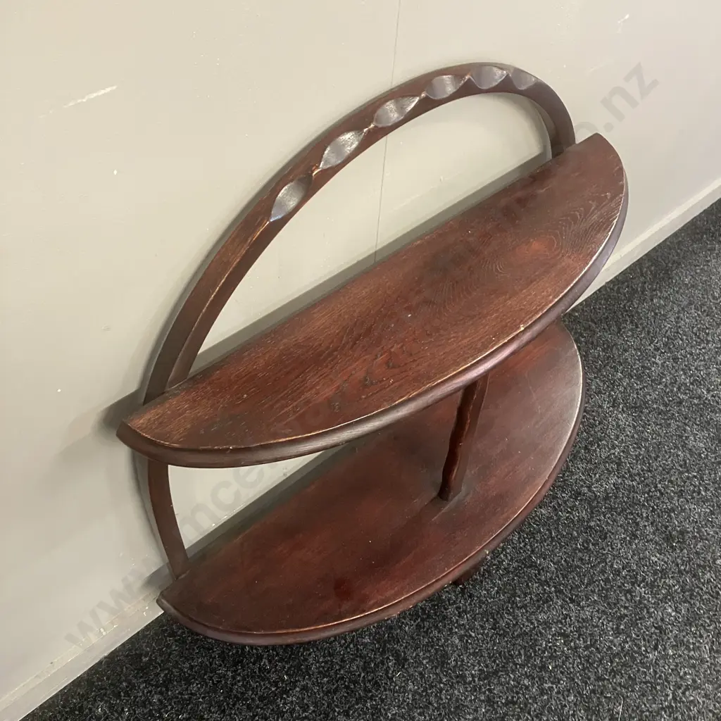 Mid Century Dark Stained Oak Curved Wotnot. H68.5 W75 D25cm Image 1++