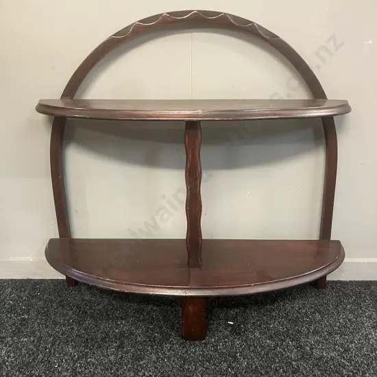 Mid Century Dark Stained Oak Curved Wotnot. H68.5 W75 D25cm