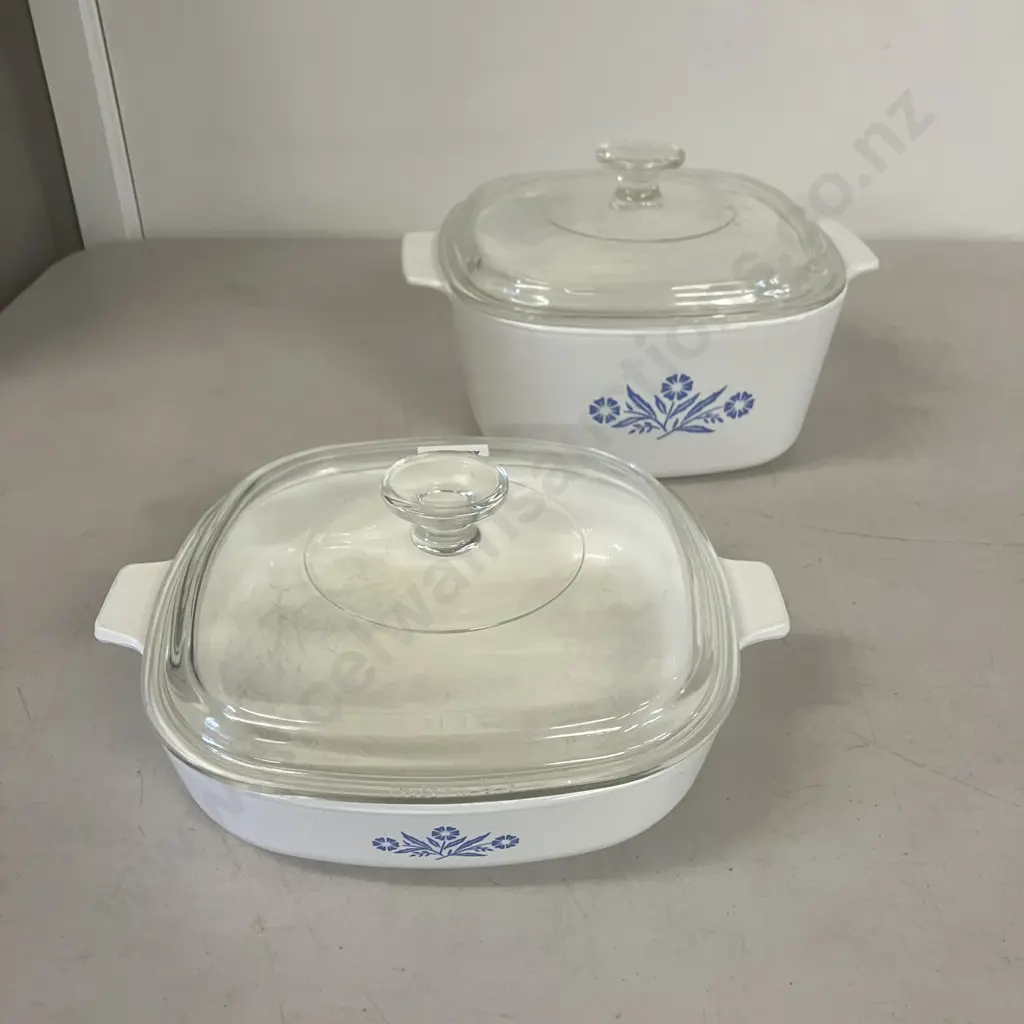 Vintage Corning Ware Blue Cornflower Lidded Casseroles 3 Quart & 9 Inch (P-9-B & A-3-B) Image 1++