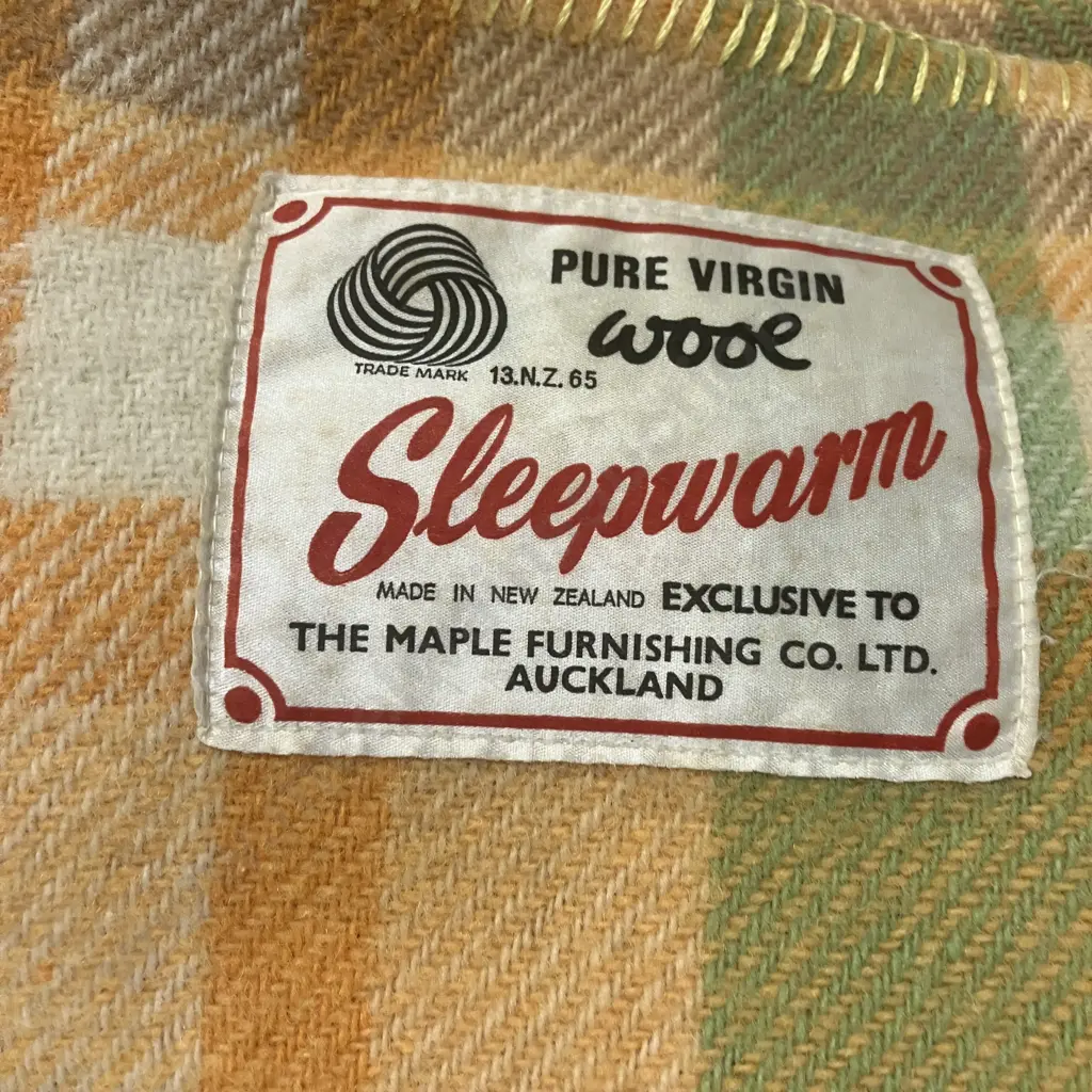 Pair of Vintage Sleepwarm Super King Sized New Zealand Wool Blankets In Orange, Cream & Green Colours. 198 x 227cm Image 1++
