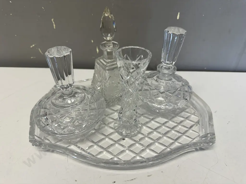Selection Of Vintage Crystal Items On Tray Image 1++