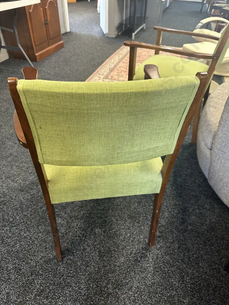 Mahogany Framed Arm Chairs With Lime Green Upholstered Back & Seat  Image 1++