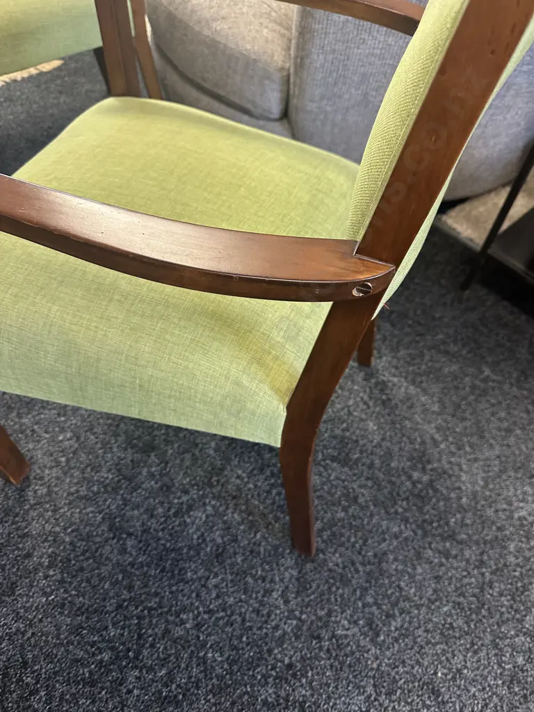 Mahogany Framed Arm Chairs With Lime Green Upholstered Back & Seat  Image 1++
