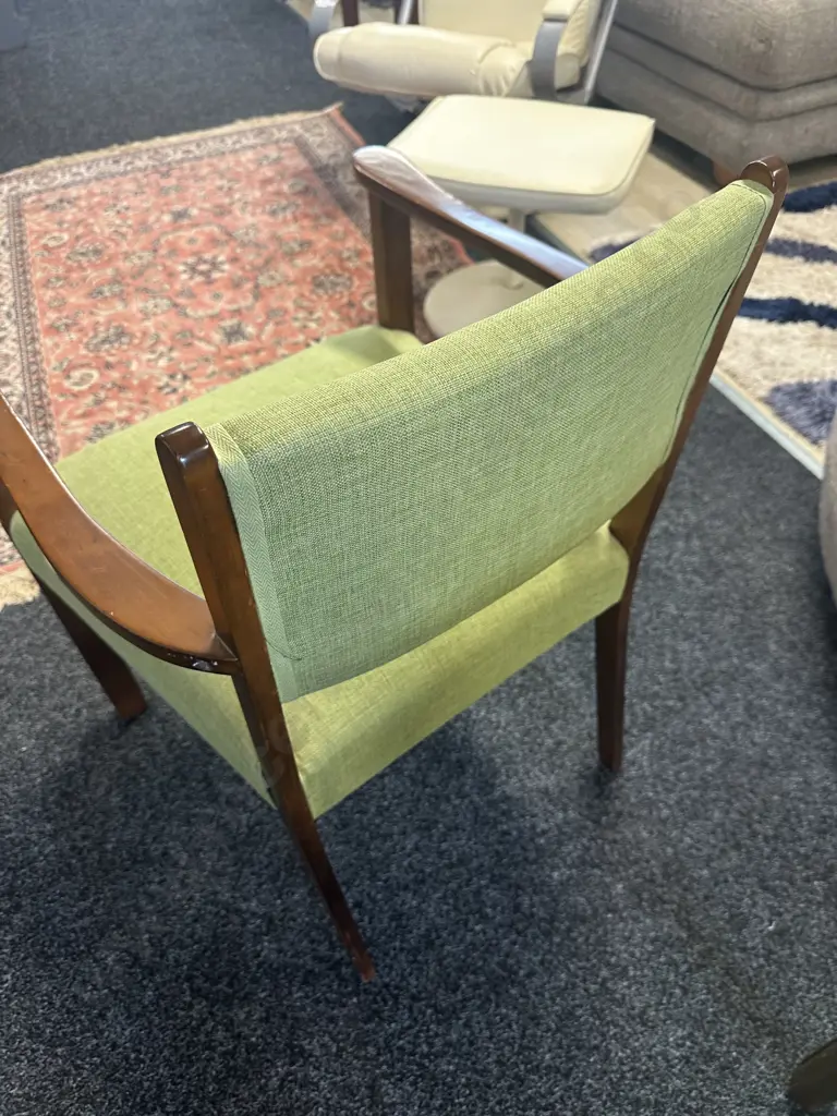 Mahogany Framed Arm Chairs With Lime Green Upholstered Back & Seat  Image 1++