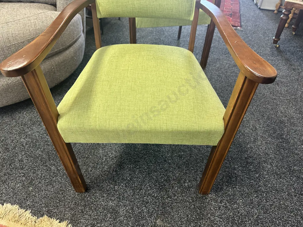 Mahogany Framed Arm Chairs With Lime Green Upholstered Back & Seat  Image 1++