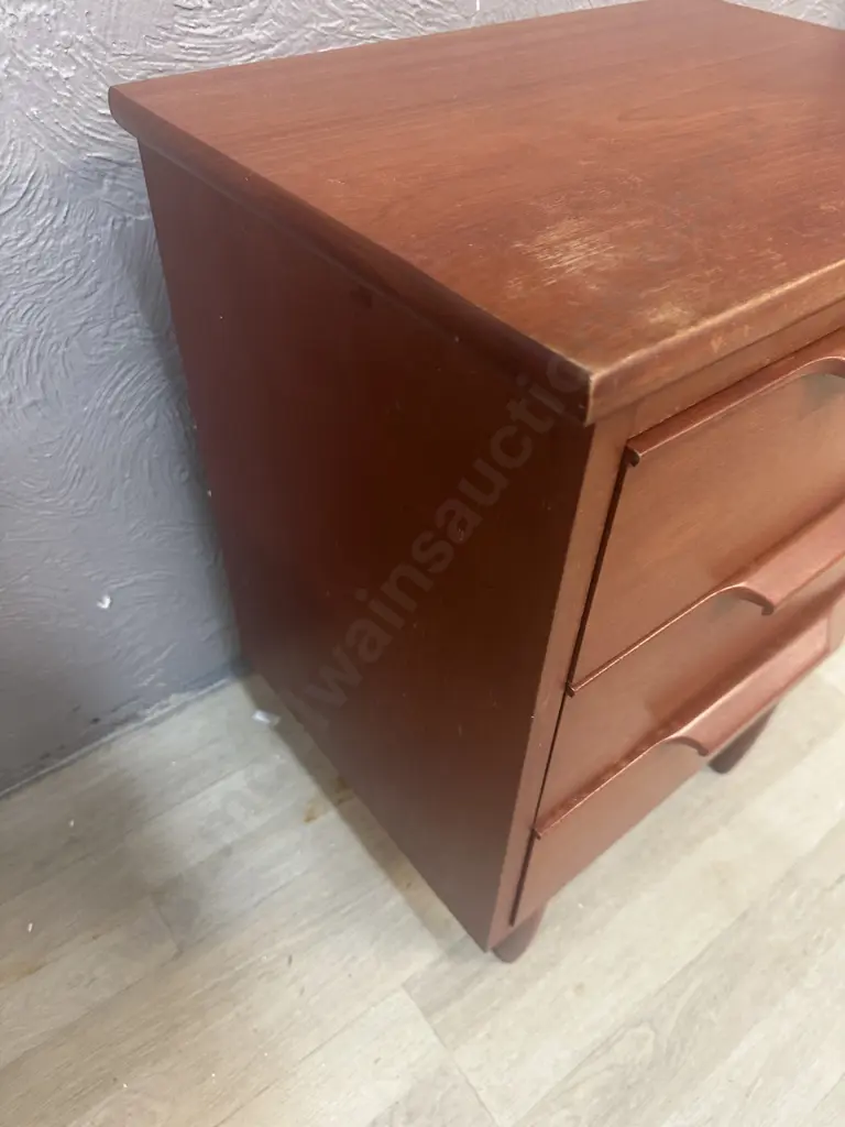 1960s Vintage Mid-Century Modern 3 Drawer Bedside With Sculpted Handles. H66 W49 D35cm Image 1++