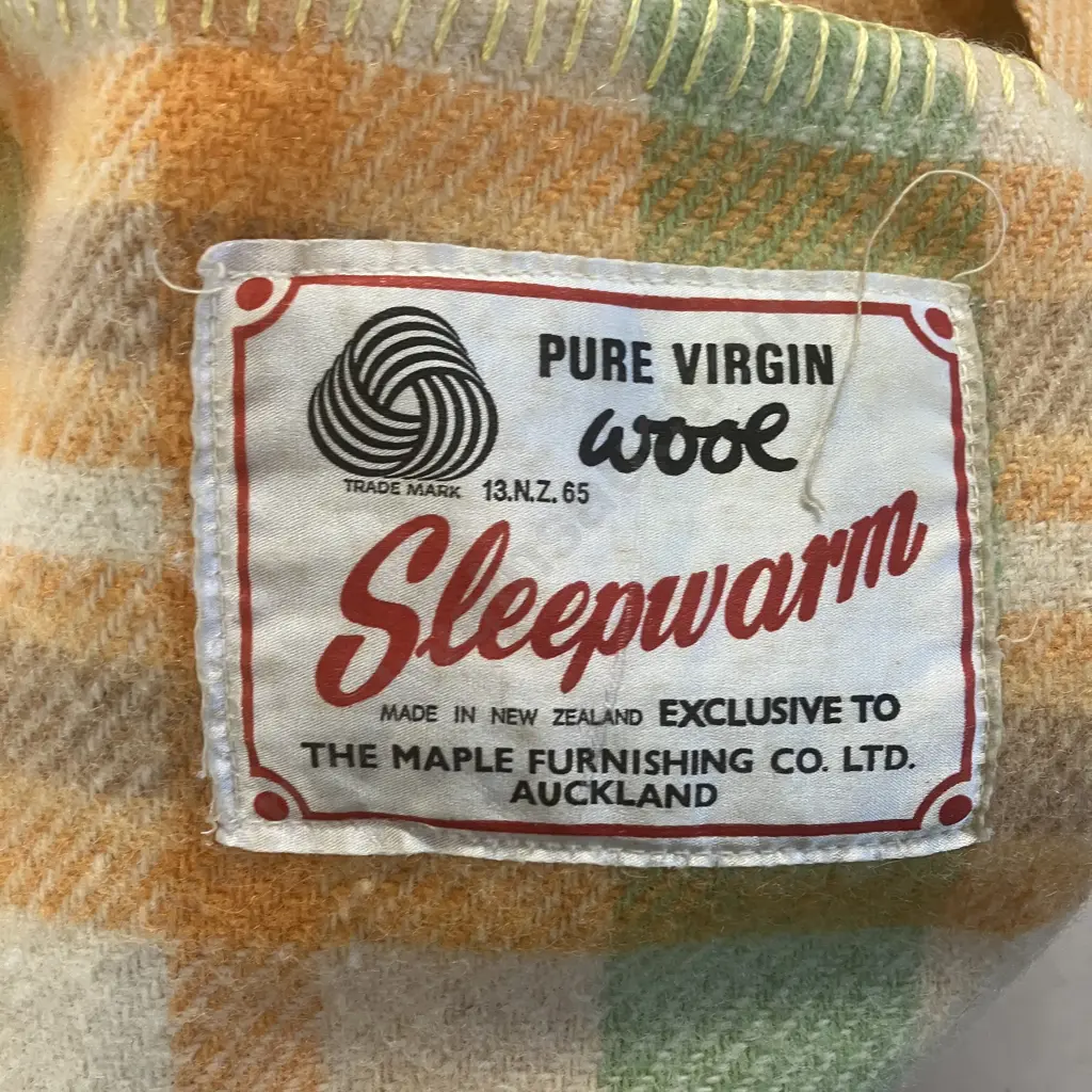 Pair of Vintage Sleepwarm Super King Sized New Zealand Wool Blankets In Orange, Cream & Green Colours. 198 x 227cm Image 1++