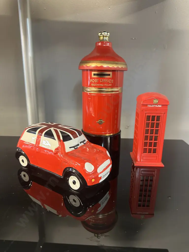Collection Of Money Boxes Including Telephone Booth, Post Office & Car Image 1++