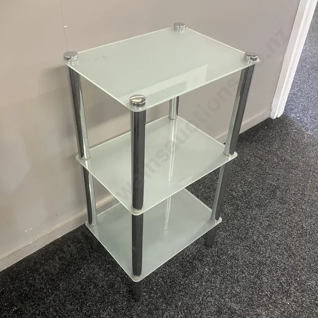 Three Tier Frosted Glass Shelf. H77 W40 D30cm Image 1++