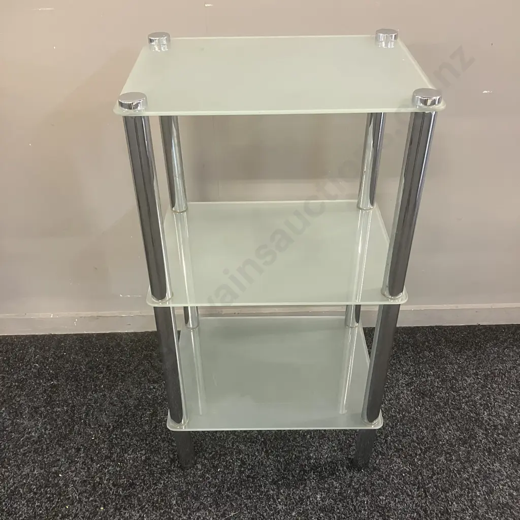 Three Tier Frosted Glass Shelf. H77 W40 D30cm Image 1++