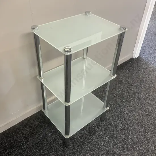 Three Tier Frosted Glass Shelf. H77 W40 D30cm
