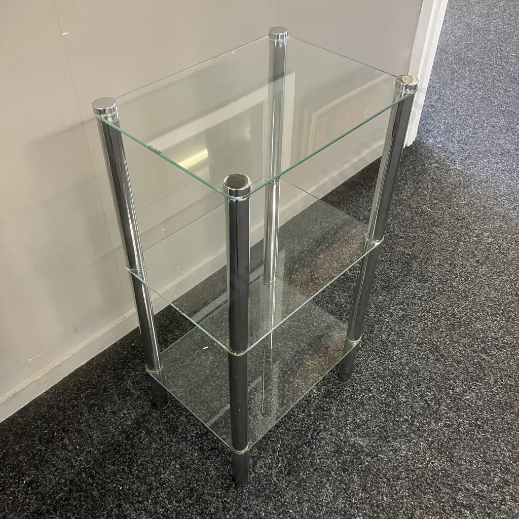 Three Tier Glass Shelf. H77 W40 D30cm Image 1++