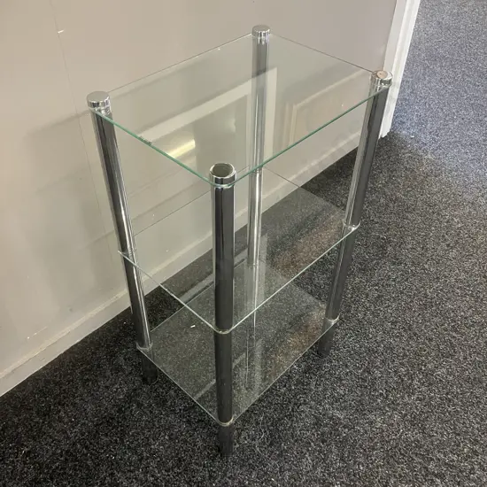 Three Tier Glass Shelf. H77 W40 D30cm