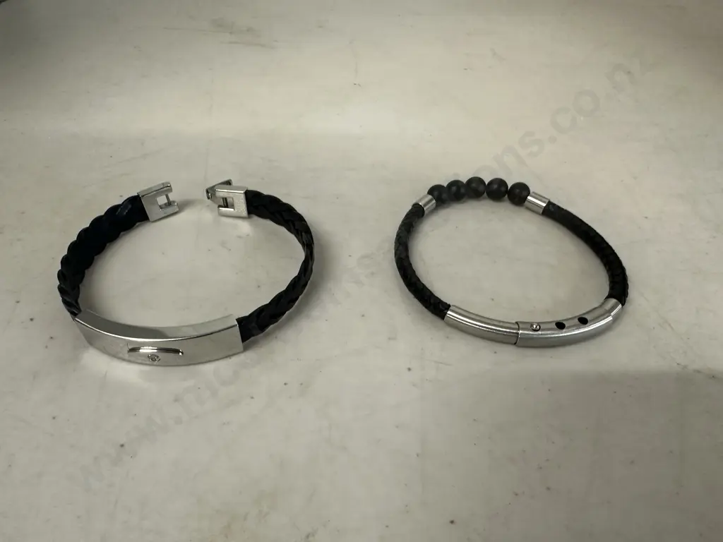 Black & Stainless Steel Leather Mens Braclets  Image 1++