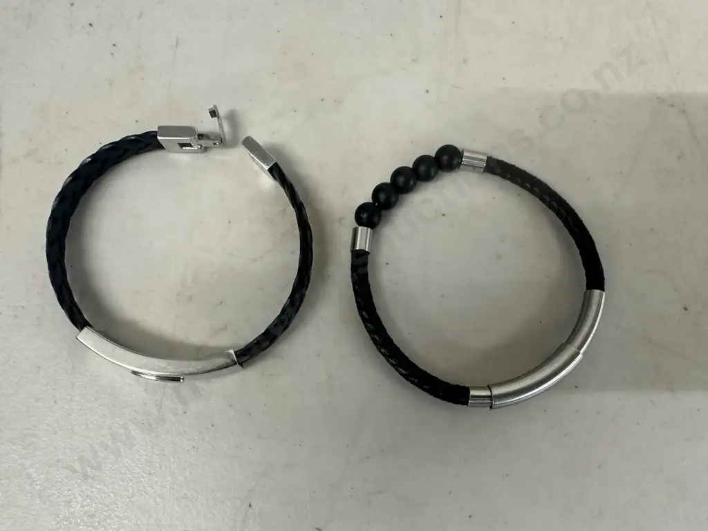 Black & Stainless Steel Leather Mens Braclets  Image 1++