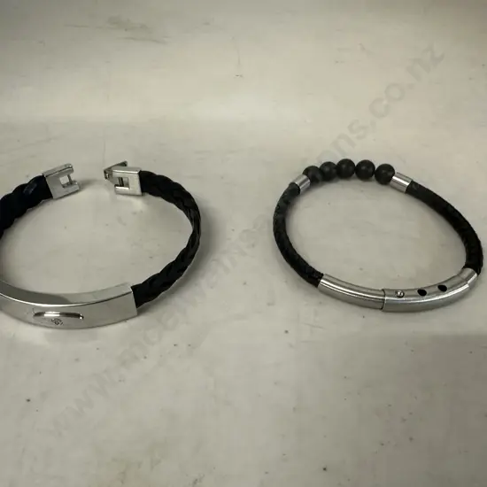 Black & Stainless Steel Leather Mens Braclets 