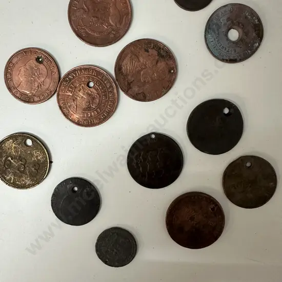 Selection Of Token Coins Including Australian Peace & Plenty, Edward Waters Confectioners, 1897 Victoria Diamond Jubilee