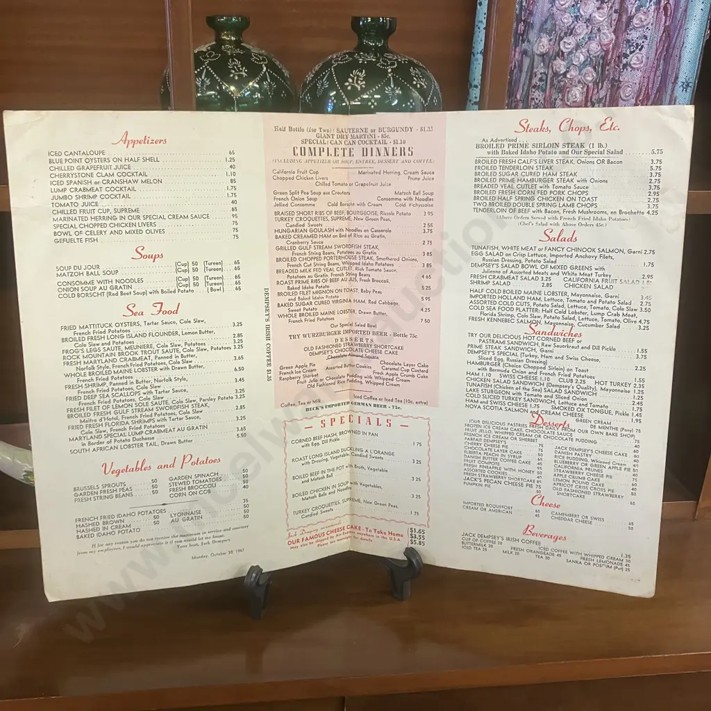 1960s JACK DEMPSEY International Restaurant Original Graphic Menu Image 1++