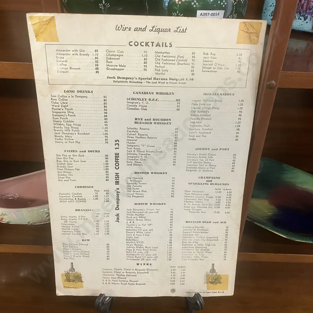 1960s JACK DEMPSEY International Restaurant Original Graphic Menu Image 1++