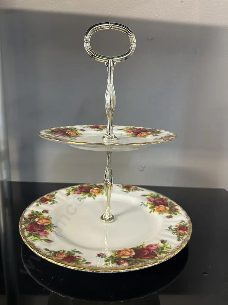 Vintage Royal Albert Bone China Old Country Rose Two Tier Cake Stand H25cm. Image 1++