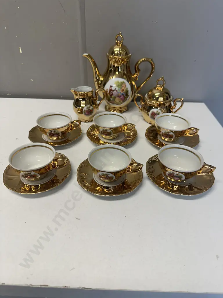 Vintage Gold Plated Porcelain Demitasse Tea Set For Six Image 1++