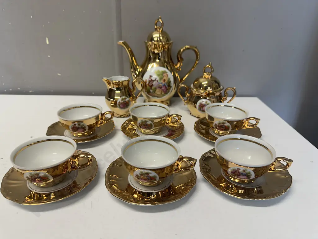 Vintage Gold Plated Porcelain Demitasse Tea Set For Six Image 1++
