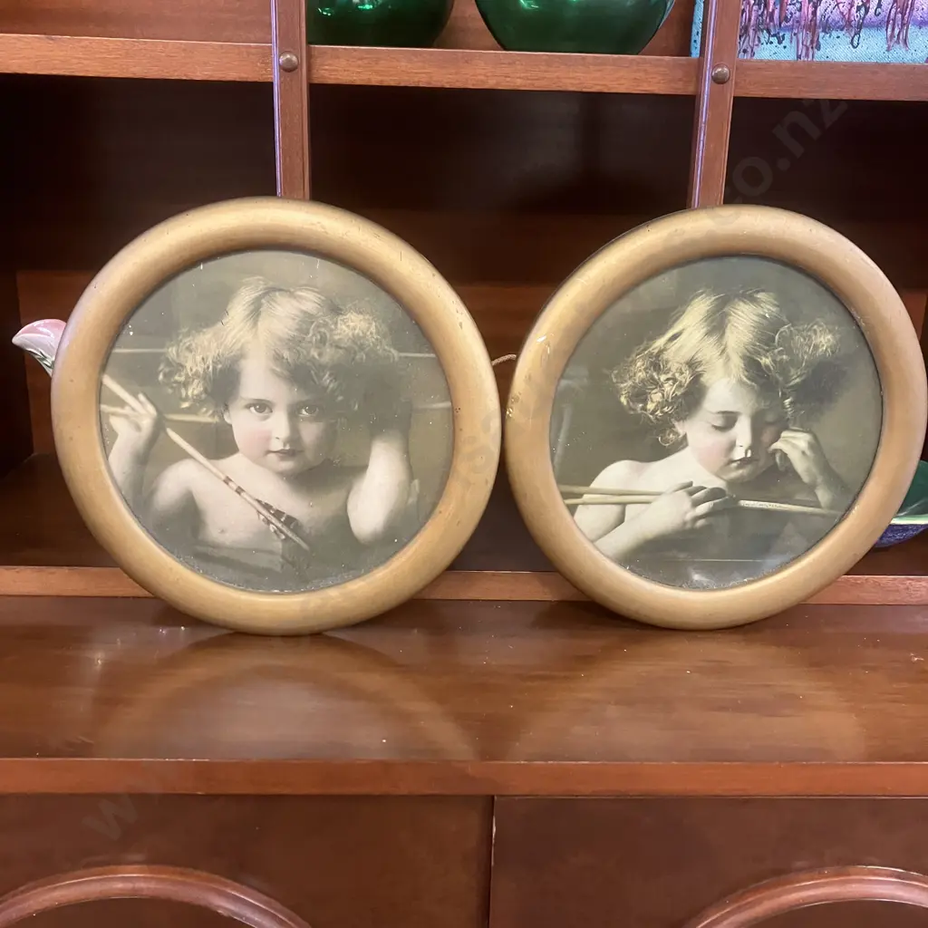 Pair of 1897 Prints By M.B. Parkinson - "Cupid Asleep" & "Cupid Awake". Dia 25cm Image 1++