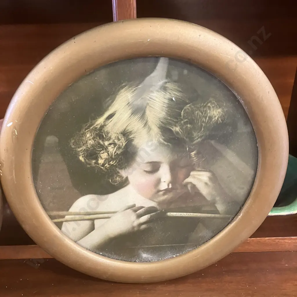 Pair of 1897 Prints By M.B. Parkinson - "Cupid Asleep" & "Cupid Awake". Dia 25cm Image 1++