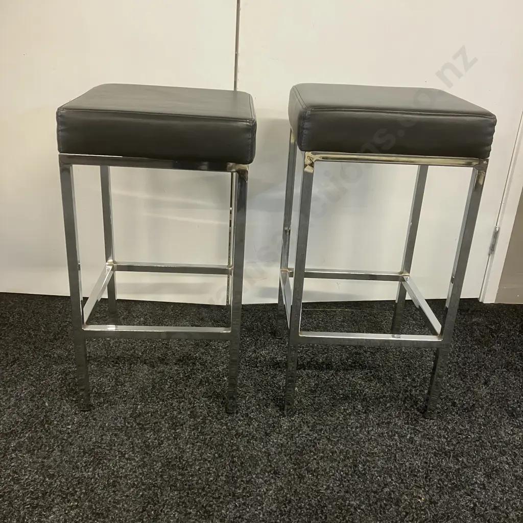 Pair of Black PU Leather Barstools. H66 & H69cm Image 1++