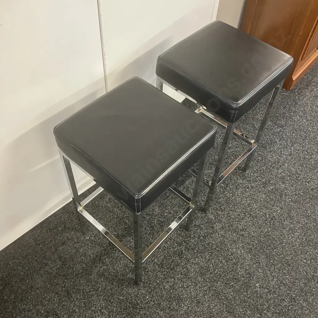 Pair of Black PU Leather Barstools. H66 & H69cm Image 1++