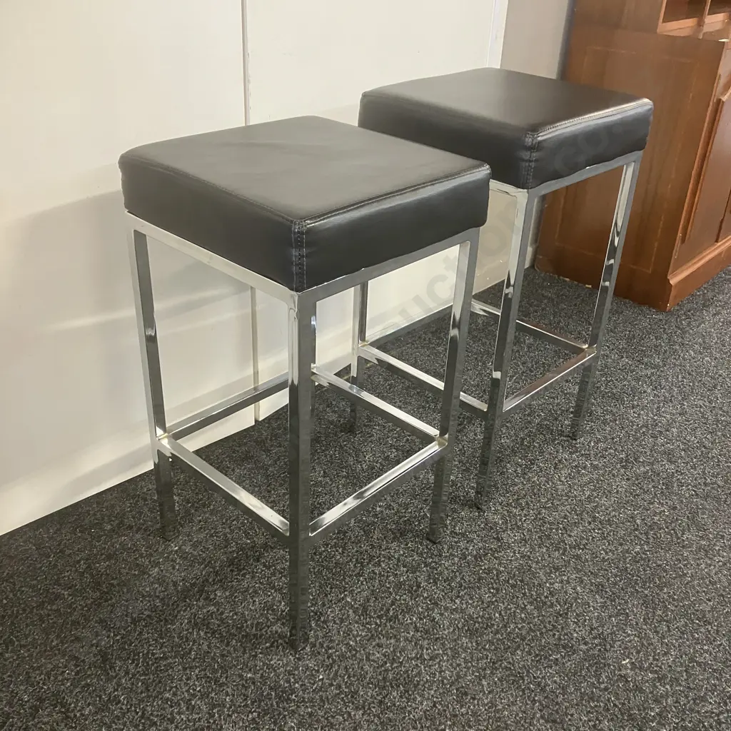 Pair of Black PU Leather Barstools. H66 & H69cm Image 1++