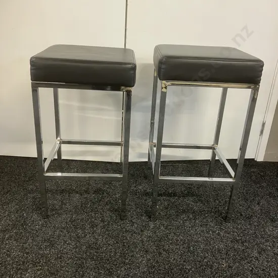 Pair of Black PU Leather Barstools. H66 & H69cm