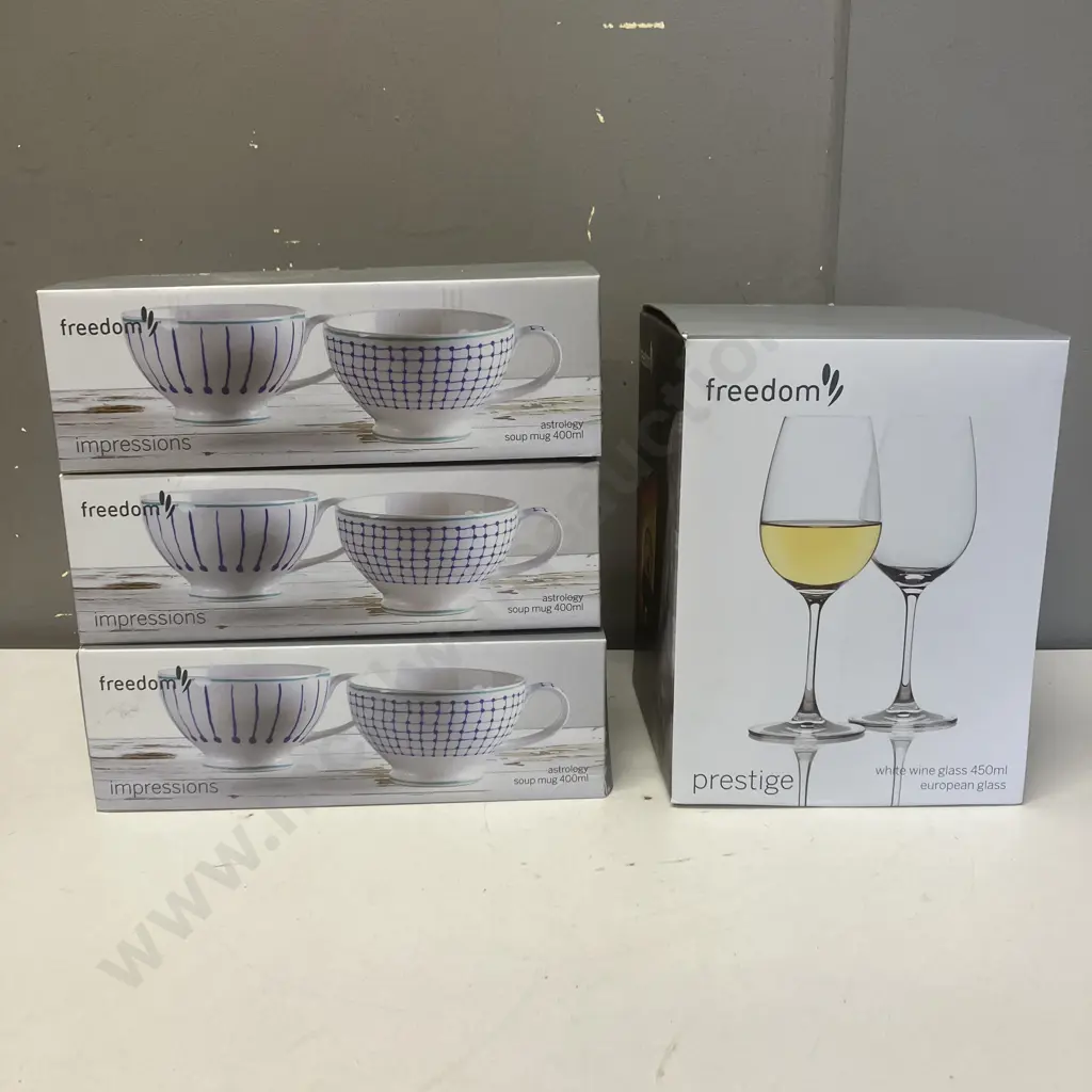 Freedom Set of 4 White Wine Glasses & 6 Soup Mugs Image 1++
