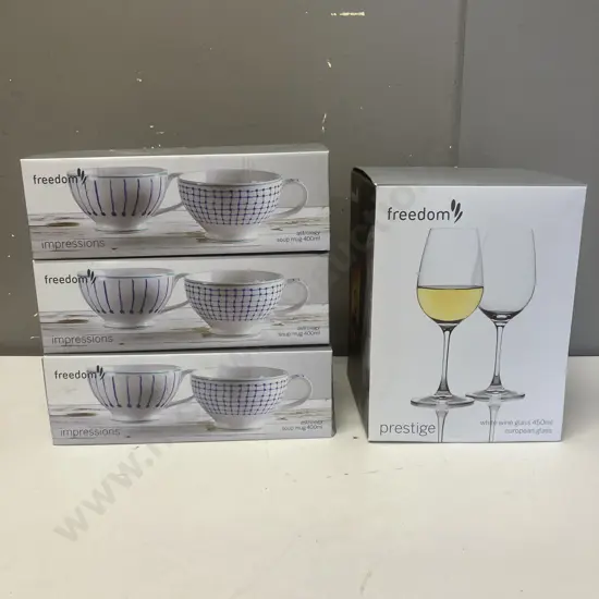 Freedom Set of 4 White Wine Glasses & 6 Soup Mugs